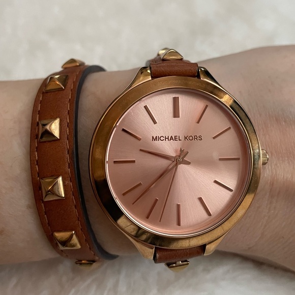 Michael Kors brown/rose gold studded watch with box - Picture 1 of 5
